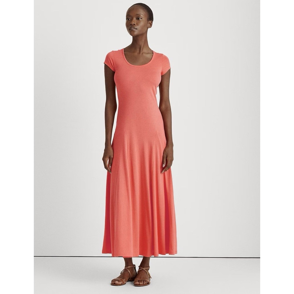 Lauren Ralph Lauren Coral Scoop Neck A-Line Maxi Dress - Size L